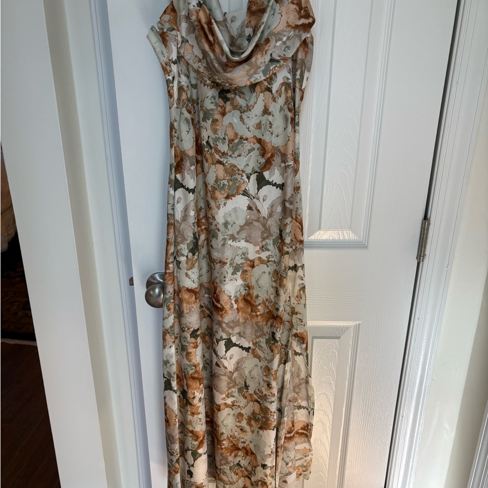 Chic Cowl Neck Floral Midi Dress